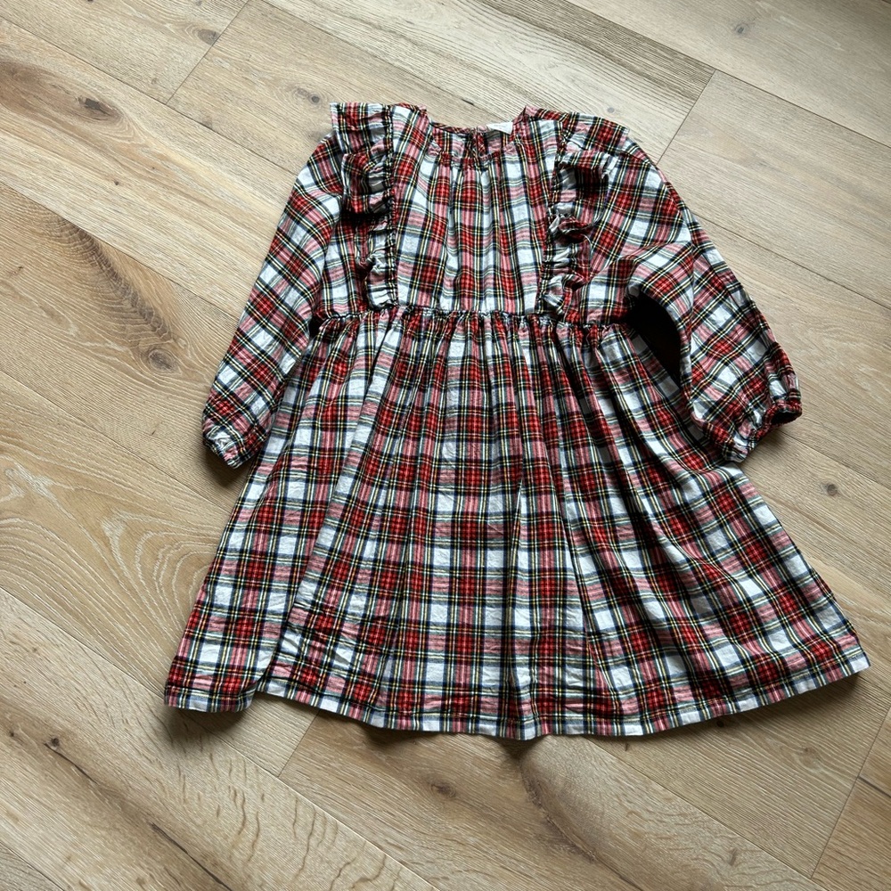 Crewcuts Red Green White Plaid Long-Sleeve Holiday Dress